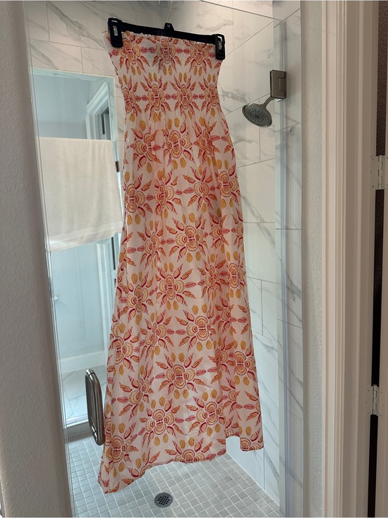 Hill House Dresses & Skirts - Hill House White Strapless Maxi Dress with Pink & Orange Floral Print